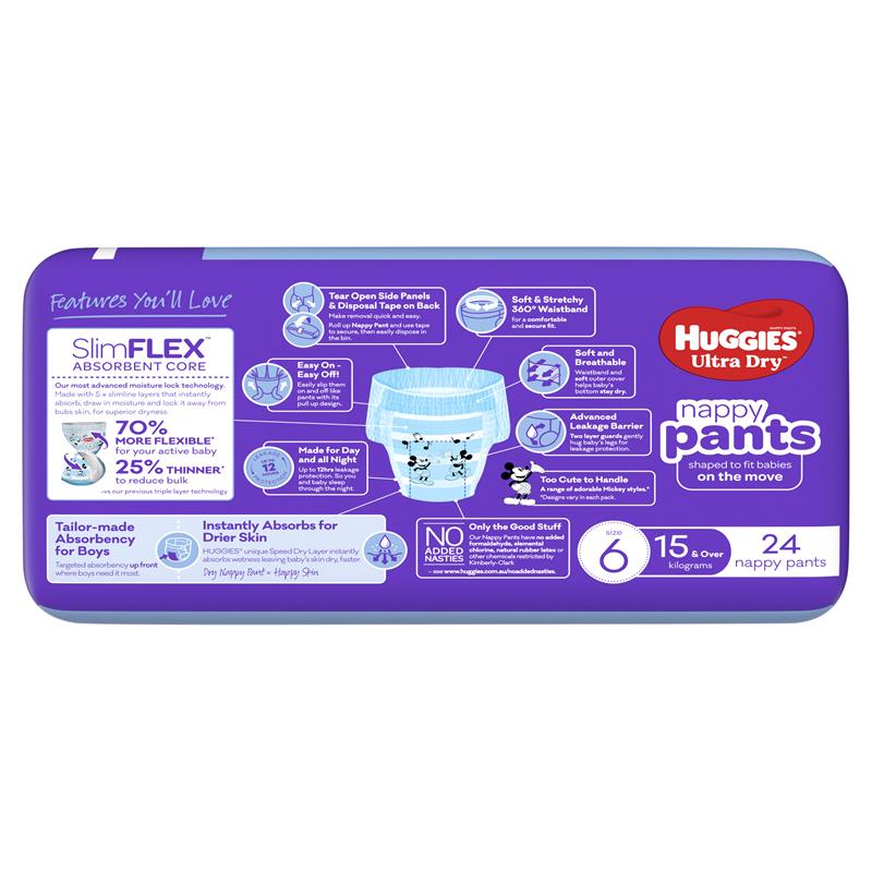 Huggies Ultra Dry Nappy Pants Girls Size 6 Junior (15kg+) - 24 Pack